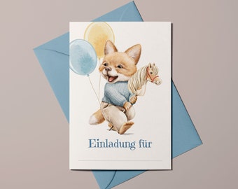 Invitaciones de cumpleaños infantiles con temática de zorros | Invitación de cumpleaños para niño | Invitación de cumpleaños con temática de animales | Tarjeta grande (115 x 170 mm) | Papel de alta calidad