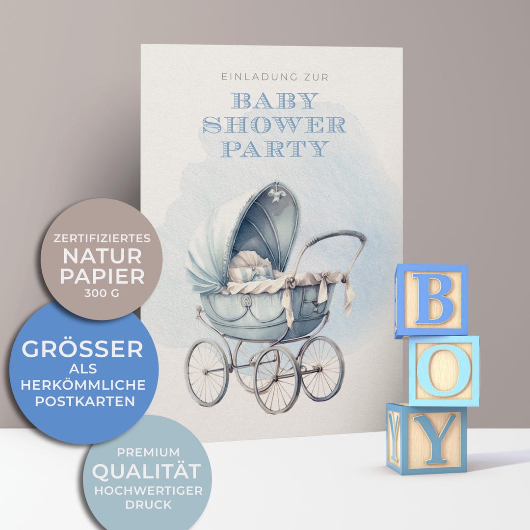 5x/10x Einladungskarten Baby Shower Party | Babyparty für Jungen ...