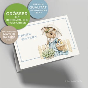 Linda tarjeta de Pascua (tarjeta plegable) | Conejito con canasta de Pascua y pollitos en la canasta | Cartón de primera calidad | Incluye funda | Mapa grande (115 mm x 170 mm)