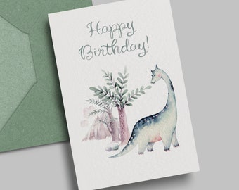 Glückwunschkarte | Geburtstagskarte | Dino | Dinosaurier | Alles Gute zum Geburtstag | Happy Birthday | Mit Umschlag | Klappkarte