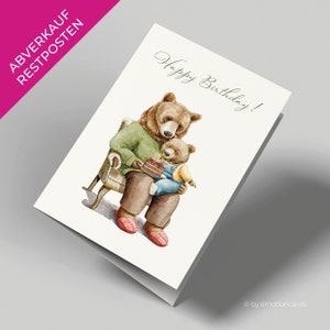 Glückwunschkarte | Geburtstagskarte | Happy Birthday | Zum Geburtstag | Papa und kleiner Bär mit Kuchen | Klappkarte mit Umschlag | Aquarell