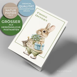 Linda tarjeta de Pascua (tarjeta plegable) | Conejito de Pascua con ramo de flores | Cartón de primera calidad | Incluye funda | Mapa grande (115 mm x 170 mm)