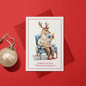 Tarjeta de Navidad amorosa (tarjeta doblada) | dama venado | Cartón premium de alta calidad | Incluye sobre | Sensación agradable (115 mm x 170 mm)