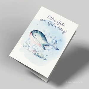 Biglietto di auguri di compleanno carino (biglietto pieghevole) | Piccola balena | Cartone premium di alta qualità | Incl. copertura | Piacevole al tatto (115 mm x 170 mm)