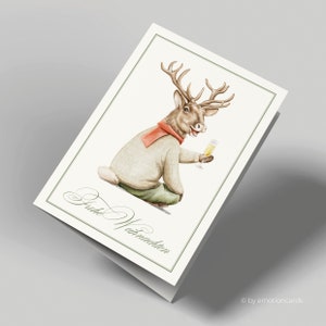 Biglietto d'auguri di Natale (biglietto pieghevole) | Prosecco Hirsch | Cartone premium di alta qualità | Incl. copertura | Piacevole al tatto (115 mm x 170 mm)