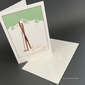 Elegante kerstkaart (vouwkaart) | skiën | hete folie | Hoogwaardig premiumkarton | Incl. hoes | Aangenaam gevoel (115 mm x 170 mm)