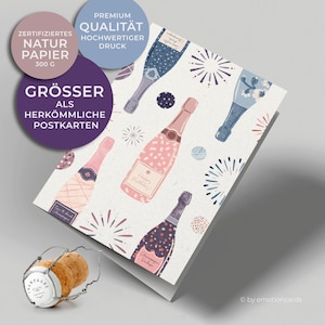 Biglietto di compleanno (biglietto pieghevole) | Buon compleanno | Molte bottiglie di champagne colorate | Incl. copertura | Mappa grande (115 x 170 mm) | acquerello