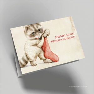 Leuke kerstkaart (vouwkaart) | Kleine wasbeer | Hoogwaardig premiumkarton | Incl. hoes | Aangenaam gevoel (115 mm x 170 mm)