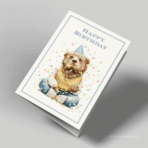 Sweet birthday card (folding card) | Party bear and confetti | High-quality premium cardboard | With envelope | Pleasant feel (170 mm x 115 mm)