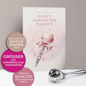 5x/10x zaproszeń na przyjęcie z okazji narodzin dziecka | baby shower dla dziewczynek | Tektura premium | Duża mapa (115 mm x 170 mm)