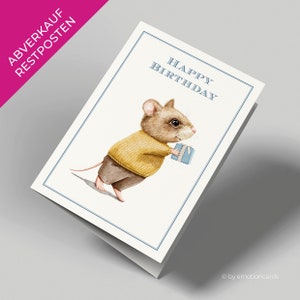SALE | Süße Geburtstagskarte | Happy Birthday | Zum Geburtstag | Süße Maus übergibt Geschenk | Klappkarte mit Umschlag | Aquarell