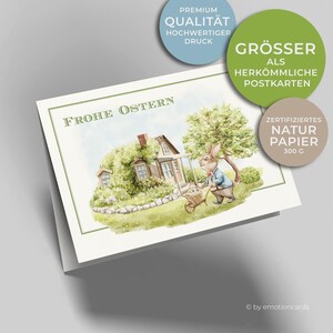 Leuke paaskaart (vouwkaart) | Konijn met kruiwagen in de tuin | Premium karton | Incl. hoes | Grote kaart (115 mm x 170 mm)