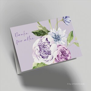 Glückwunschkarte | Muttertagskarte | Danke für alles | Blumen | Lila Hintergrund | Danke sagen | Bedanken | Karte mit Umschlag | Aquarell