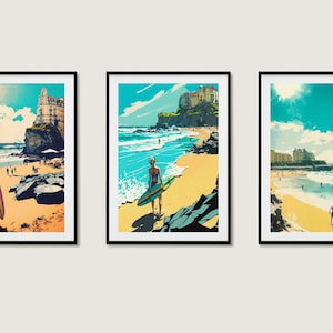 Conjunto de 3 imágenes Surf en Biarritz - Impresión Digital Descarga