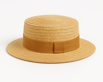 Stroh Boater Hut mit Camel Ripsband