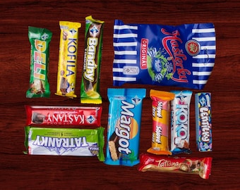 Czech Slovak Sweet Taste Food Box, Czech Sweets and candies, delicious Czechoslovak wafers, biscuits and cookies, chocolate, Retro Gift