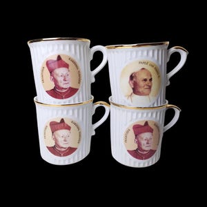 Antique Collector&#39;s item, Set of Cups Cardinal Frantisek Tomasek & Pope John Paul II, Czechoslovak porcelain, memorable mugs from Dubí, 1990