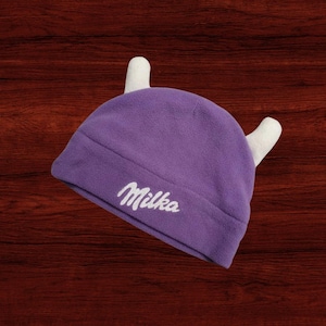Cap Milka, Milka cow Hat Milka, Kid Milka Fleece Devil Horns Winter Hat, Milka Colectible set, Milka chocolate