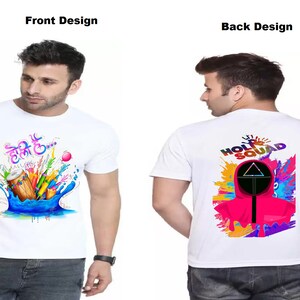 Holi Printed White Polyester Fabric T shirt Etsy
