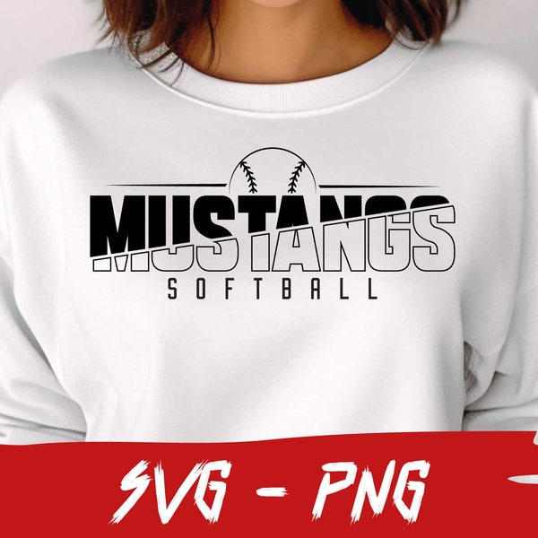 Mustangs Softball SVG and PNG File, Mascot Png File, School Team Svg, Cutted Text, Mustangs Fan, Layered, Iron On
