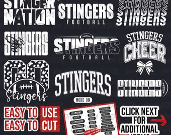 Stingers Football Bundle, 9x SVG and 18x PNG File , School Team Svg, Stingers Silhouette, Stingers Cheer, Iron On, Layered