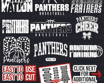 Panthers Basketball Bundle, 9x SVG and 18x PNG File , School Team Svg, Panthers Silhouette, Panthers Cheer, Iron On, Layered