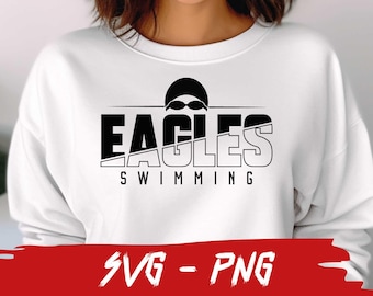 Peut inclure: Sweat-shirt blanc avec un texte noir qui dit "Eagles Swimming" et une silhouette noire d'un nageur portant des lunettes.