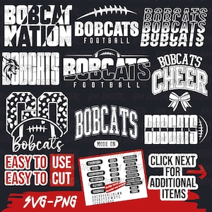Bobcats Football Bundle, 9x SVG and 18x PNG File , School Team Svg, Bobcats Silhouette, Bobcats Cheer, Iron On, Layered