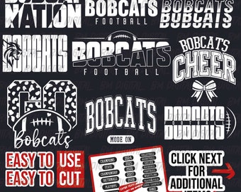 Bobcats Football Bundle, 9x SVG and 18x PNG File , School Team Svg, Bobcats Silhouette, Bobcats Cheer, Iron On, Layered