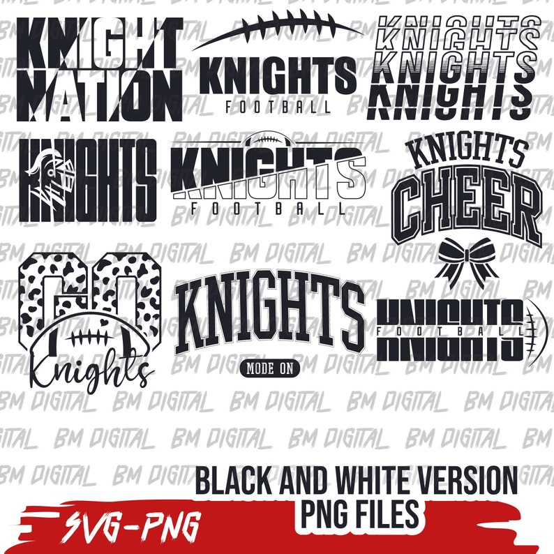 Knights Football Bundle, 9x SVG and 18x PNG File , School Team Svg, Knights Silhouette, Knights Cheer, Iron On, Layered image 2