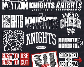 Knights Volleyball Bundle, 9x SVG and 18x PNG File , School Team Svg, Knights Silhouette, Knights Cheer, Iron On, Layered