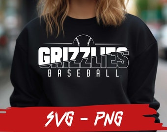 Grizzlies Baseball SVG and PNG File, Mascot Png File ,School Team Svg, Grizzlies Fan, Layered, Iron On, Cutted Text