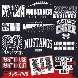 Mustangs Football Bundle, SVG and PNG File , School Team Svg, Mustangs Silhouette, Mustangs Cheer, Iron On, Layered