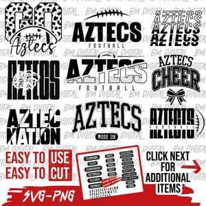 Aztecs Football Bundle, 9x SVG and 18x PNG File , School Team Svg ...