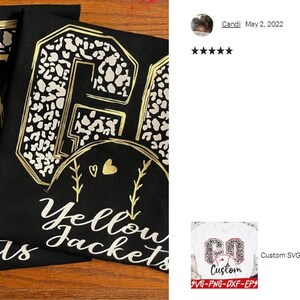 May include: Two black t-shirts with a gold outline of the number 60, a baseball, and the words "Yellow Jackets". The number 60 is filled with a white and black leopard print.