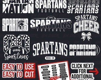 Spartans Football Bundle, 9x SVG and 18x PNG File , School Team Svg, Spartans Silhouette, Spartans Cheer, Iron On, Layered