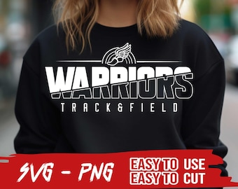 Archivo SVG y PNG de Warriors Track and Field, archivo PNG de mascota, SVG de equipo escolar, SVG de mamá de pista, club de pista
