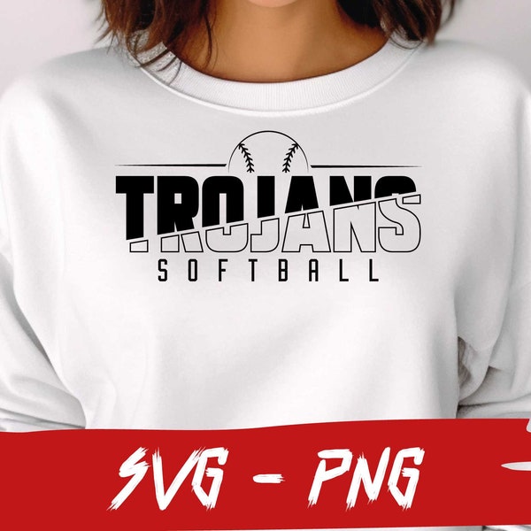 Trojans Softball SVG and PNG File, Mascot Png File ,School Team Svg, Softball Fan, Layered, Iron On, Cutted Text