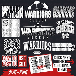 Warriors Soccer Bundle, 9x SVG and 18x PNG File, School Team Svg, Warriors Silhouette , Warriors Cheer, Iron On, Layered