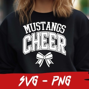 Mustangs Cheer Design, SVG et PNG, conception d&#39;équipe d&#39;école, pom-pom girl Mustangs, mascotte Svg, fan de Mustangs, superposition