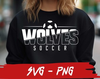 May include: Black sweatshirt with a white graphic design that says "WOLVES SOCCER" with a soccer ball graphic.