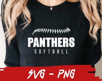 May include: A black sweatshirt with a white graphic design. The graphic features a baseball stitch design with the text "Panthers Softball".