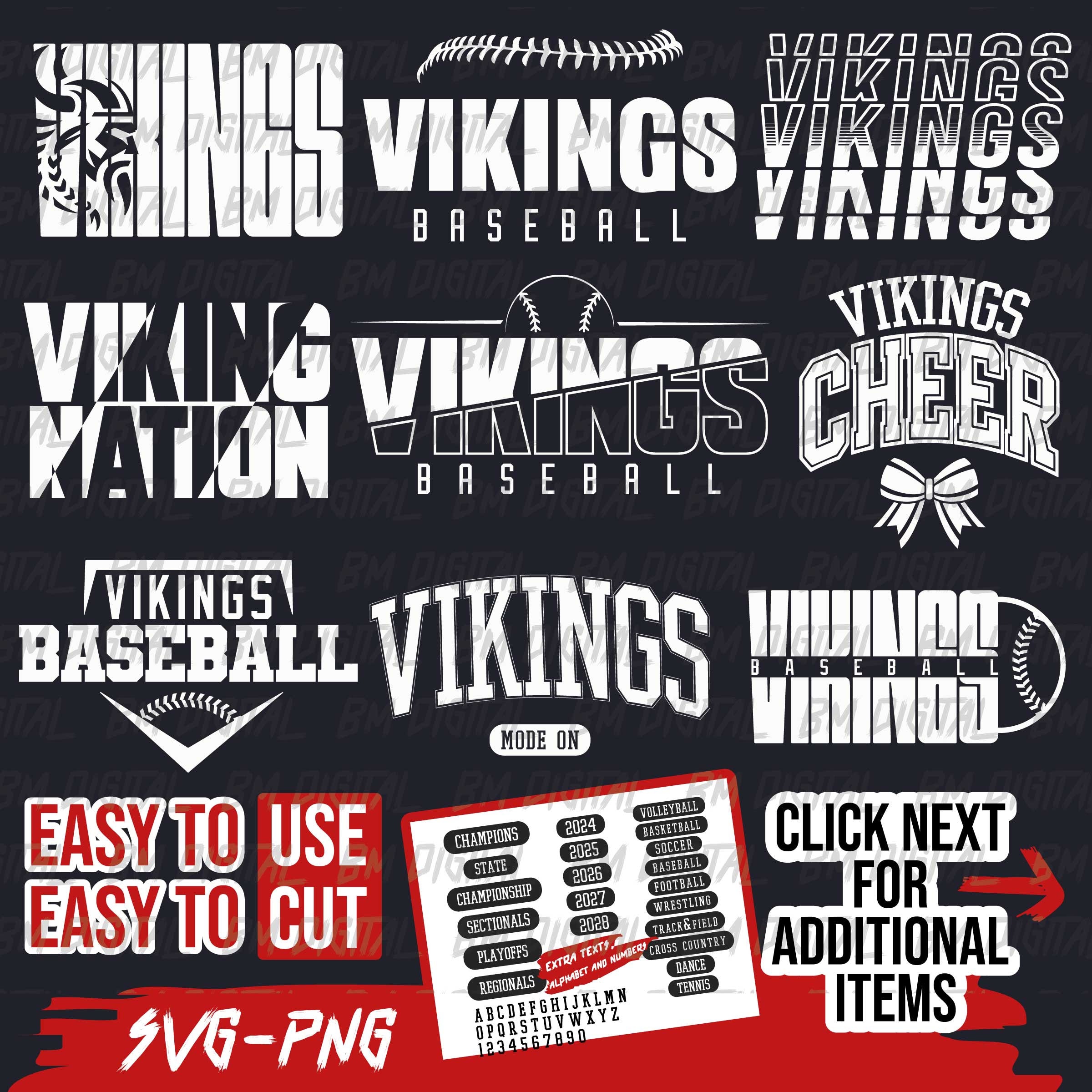 Vikings Baseball Bundle, 9x SVG and 18x PNG File , School Team Svg