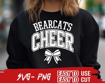 Bearcats Cheer Design, SVG en PNG, schoolteam Design, Bearcats Cheerleader, mascotte Svg, gelaagd