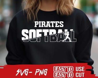 Pirates Softball SVG and PNG Design, Mascot Png File, School Team Svg, Layered, Iron On