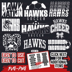 Hawks Soccer Bundle, 9x SVG and 18x PNG File, School Team Svg, Hawks Silhouette, Hawks Cheer, Iron On, Layered