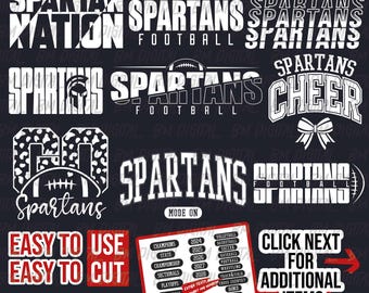 Spartans Football Bundle, 9x SVG and 18x PNG File , School Team Svg, Spartans Silhouette, Spartans Cheer, Iron On, Layered