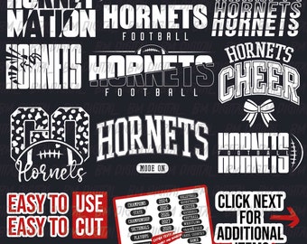 Hornets Football Bundle, 9x SVG and 18x PNG File , School Team Svg, Hornets Silhouette, Hornets Cheer, Iron On, Layered