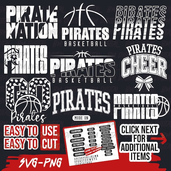 Pirates Basketball Bundle, 9x SVG and 18x PNG File , School Team Svg, Pirates Silhouette, Pirates Cheer, Iron On, Layered