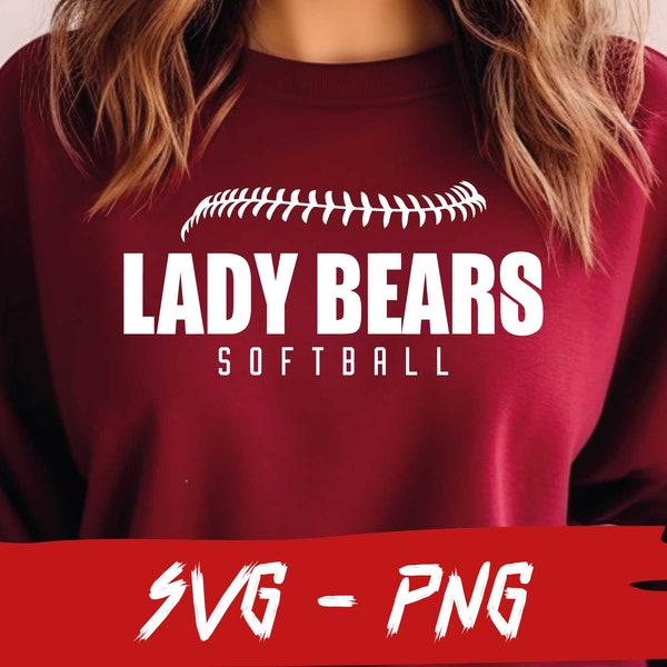 Lady Bears Softball, Lady Bears svg, Halfball Shirt, Schulteam svg, Maskottchen svg, Softball-Fan, geschichtet